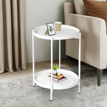 طاولة خدمة مفردة معدن أبيض