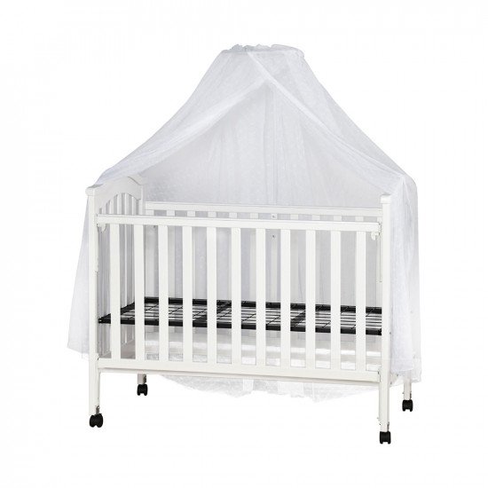 سرير أطفال بناموسية من الخشب والمعدن