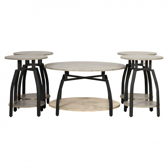 طقم طاولات خدمة 5 قطع من الخشب والمعدن