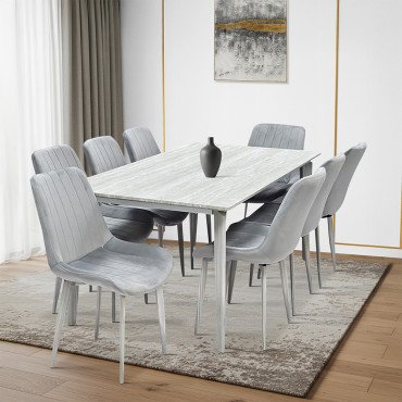 طاولة طعام خشب مع ارجل معدنية 8 كرسي طاولة طعام خشب مع ارجل معدنية 8 كرسي