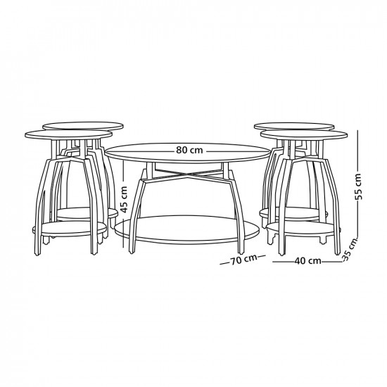 طقم طاولات خدمة 5 قطع من الخشب والمعدن