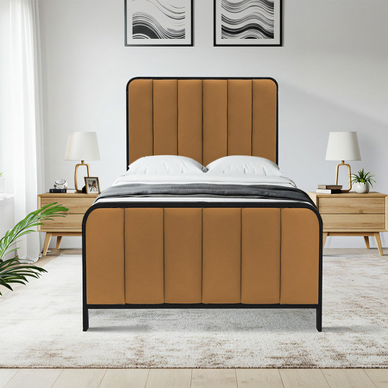 هيكل سرير معدني منجد بني 120x200 سم