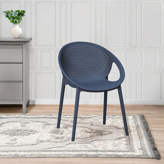 كرسي بلاستيك عصري بظهر مثقّب أزرق داكن كرسي بلاستيك عصري بظهر مثقّب أزرق داكن