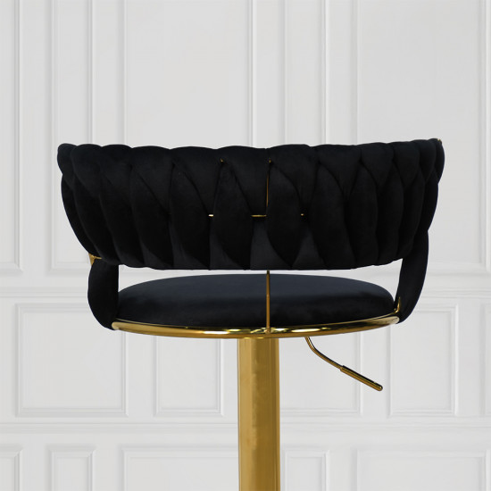 كرسي بار قماش مخمل أسود بإطار ذهبي