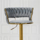 كرسي بار قماش مخمل رمادي بإطار ذهبي