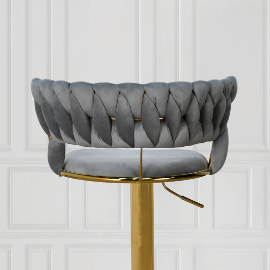 كرسي بار قماش مخمل رمادي بإطار ذهبي