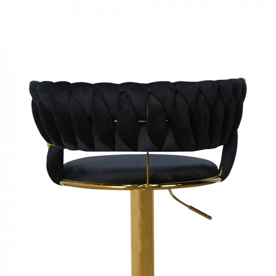 كرسي بار قماش مخمل أسود بإطار ذهبي