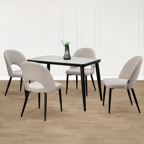 طاولة طعام سطح سيراميك 4 كراسي مع أرجل معدنية طاولة طعام سطح سيراميك 4 كراسي مع أرجل معدنية