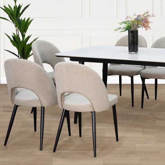 طاولة طعام سطح سيراميك 8 كراسي مع أرجل معدنية
