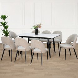 طاولة طعام سطح سيراميك 8 كراسي مع أرجل معدنية