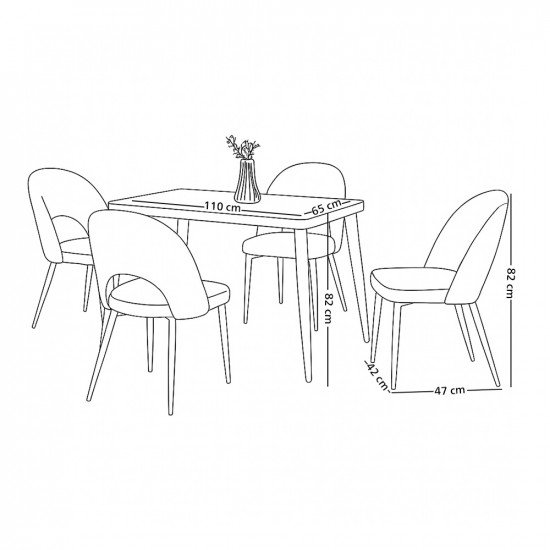 طاولة طعام سطح سيراميك 4 كراسي مع أرجل معدنية طاولة طعام سطح سيراميك 4 كراسي مع أرجل معدنية