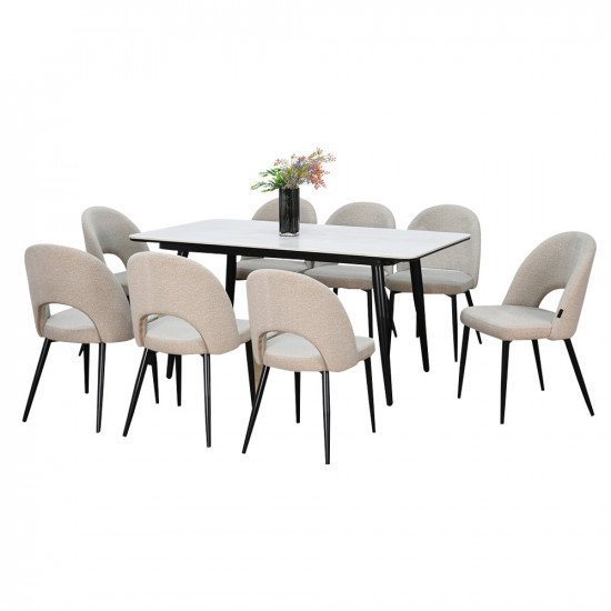 طاولة طعام سطح سيراميك 8 كراسي مع أرجل معدنية