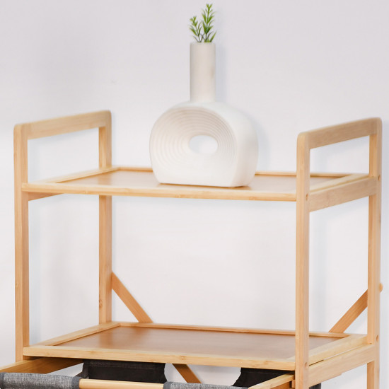 وحدة رفوف خشب مع أدراج قماشية وحدة رفوف خشب مع أدراج قماشية