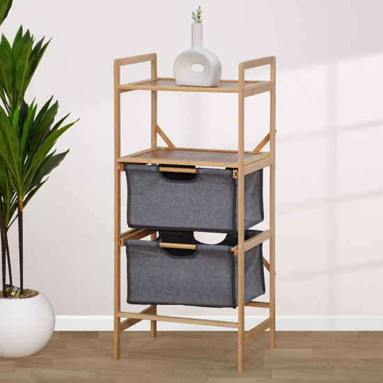 وحدة رفوف خشب مع أدراج قماشية وحدة رفوف خشب مع أدراج قماشية