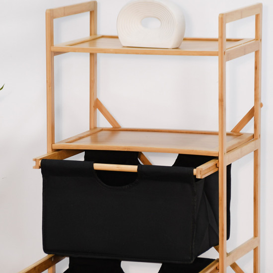 وحدة رفوف خشبية مع أدراج قماشية
