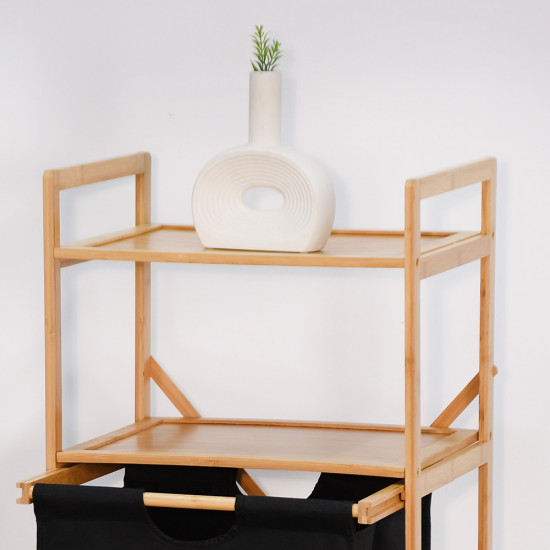 وحدة رفوف خشبية مع أدراج قماشية