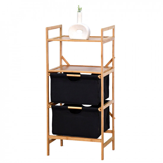 وحدة رفوف خشبية مع أدراج قماشية