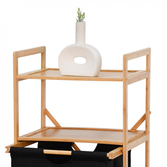 وحدة رفوف خشبية مع أدراج قماشية