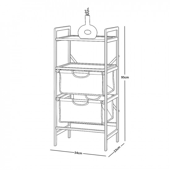 وحدة رفوف خشبية مع أدراج قماشية