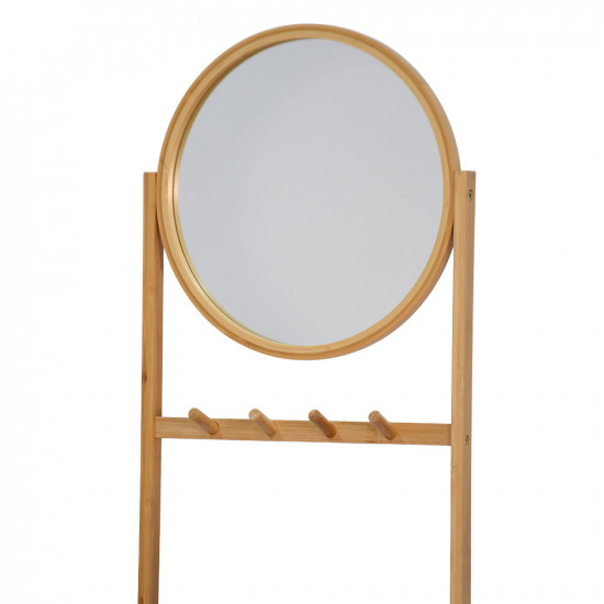 وحدة رفوف خشبية بأدراج قماشية مع مرآة