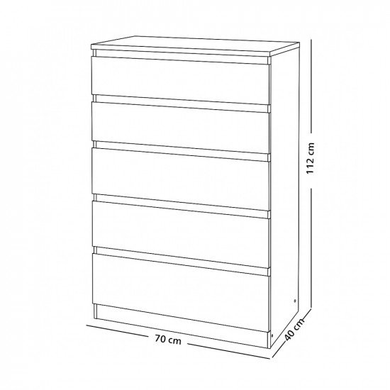 خزانة بـ 5 أدراج أبيض ‎70x112 سم‏