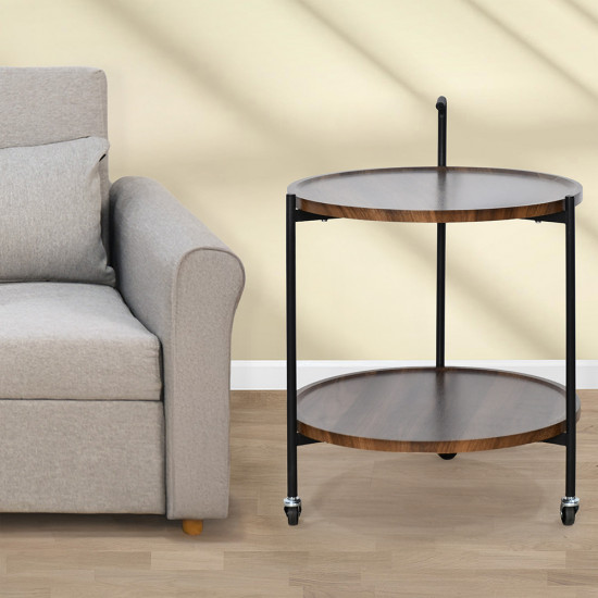 عربة تقديم دائرية من الخشب والمعدن بني عربة تقديم دائرية من الخشب والمعدن بني