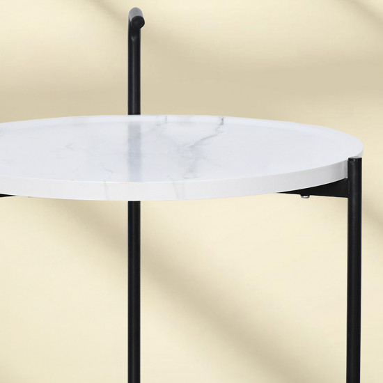 عربة تقديم دائرية من الخشب والمعدن أبيض عربة تقديم دائرية من الخشب والمعدن أبيض