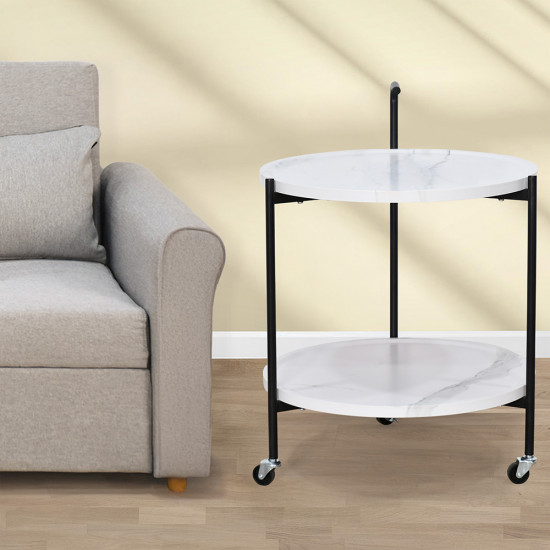 عربة تقديم دائرية من الخشب والمعدن أبيض عربة تقديم دائرية من الخشب والمعدن أبيض