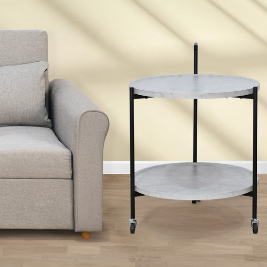 عربة تقديم دائرية من الخشب والمعدن رمادي عربة تقديم دائرية من الخشب والمعدن رمادي