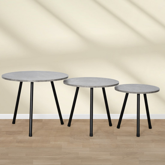 طقم طاولات خدمة 3 قطع من الخشب رمادي