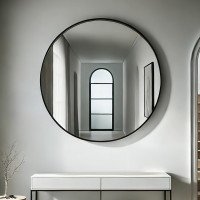 مرآة ديكور حائط دائرية بإطار أسود 80×80 سم