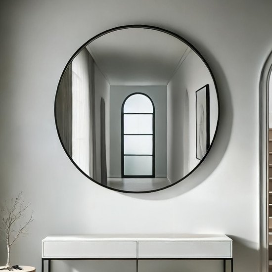 مرآة ديكور حائط دائرية بإطار أسود 80×80 سم