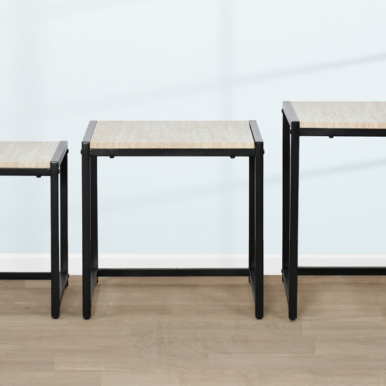 طقم طاولات خدمة من الخشب والمعدن 3 قطع طقم طاولات خدمة من الخشب والمعدن 3 قطع