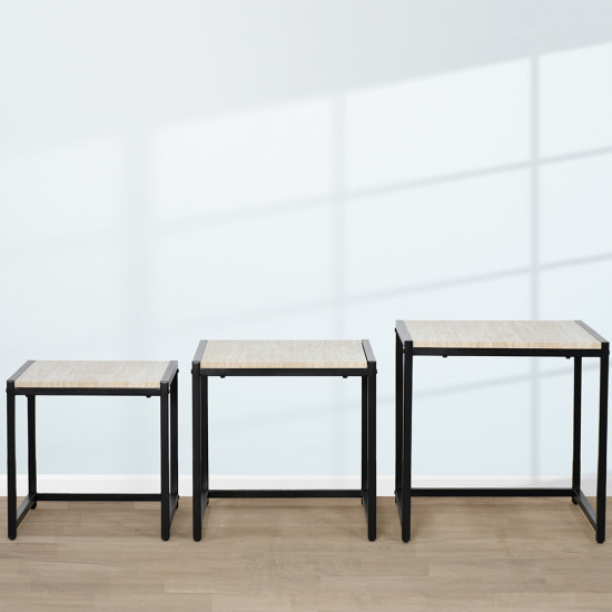 طقم طاولات خدمة من الخشب والمعدن 3 قطع طقم طاولات خدمة من الخشب والمعدن 3 قطع