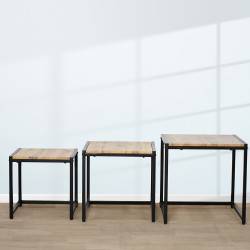 طقم طاولات خدمة من الخشب والمعدن 3 قطع