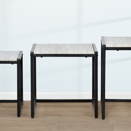 طقم طاولات خدمة من الخشب والمعدن 3 قطع