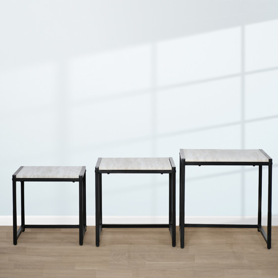 طقم طاولات خدمة من الخشب والمعدن 3 قطع