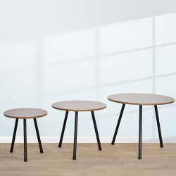 طقم طاولات خدمة خشب بأرجل معدنية 3 قطع بني