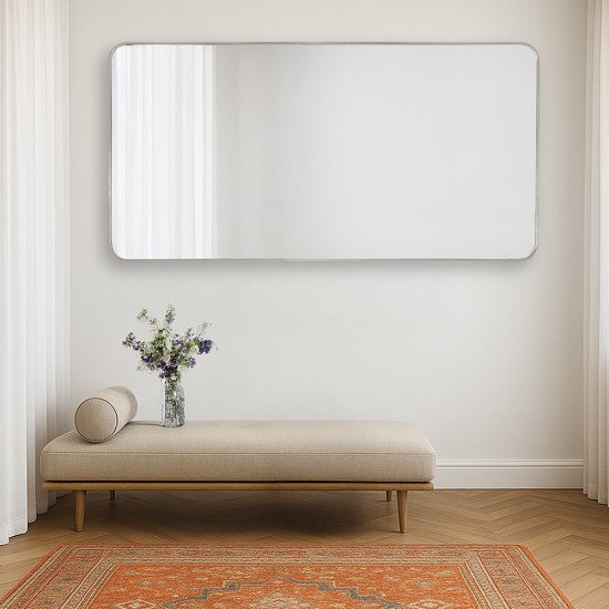 مرآة ديكور حائط بإطار فضي 70×140 سم