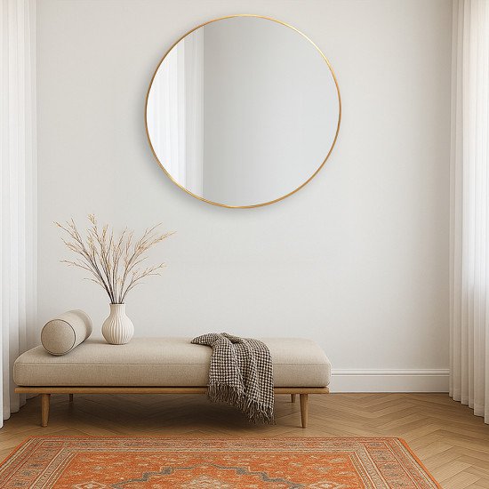 مرآة ديكور حائط دائرية بإطار ذهبي 80×80سم