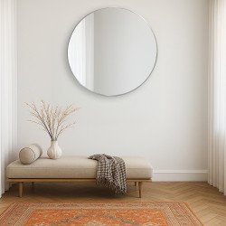 مرآة ديكور حائط دائرية بإطار فضي 80×80سم مرآة ديكور حائط دائرية بإطار فضي 80×80سم