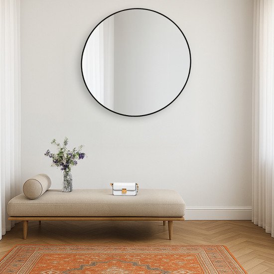 مرآة ديكور حائط دائرية بإطار أسود 100×100سم مرآة ديكور حائط دائرية بإطار أسود 100×100سم