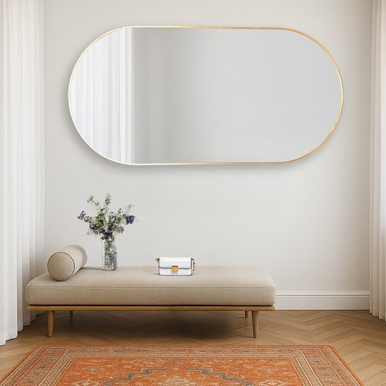 مرآة ديكور حائط بإطار ذهبي 70×140 سم