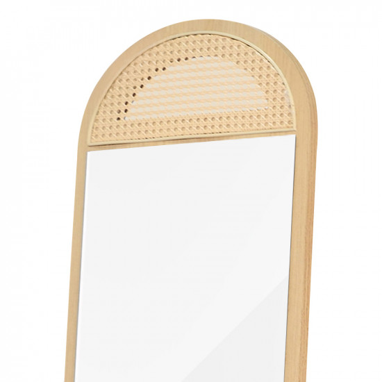 مرآة استاند بإطار خشب وراتان بيج 170×40 سم مرآة استاند بإطار خشب وراتان بيج 170×40 سم