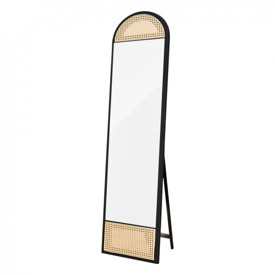 مرآة استاند بإطار خشب وراتان أسود 170×40 سم مرآة استاند بإطار خشب وراتان أسود 170×40 سم