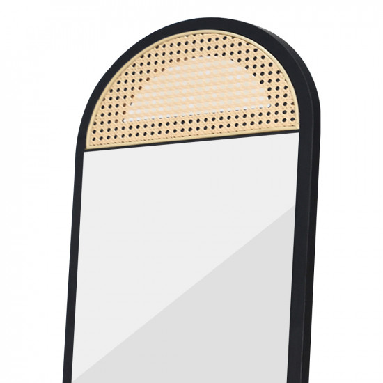 مرآة استاند بإطار خشب وراتان أسود 170×40 سم مرآة استاند بإطار خشب وراتان أسود 170×40 سم