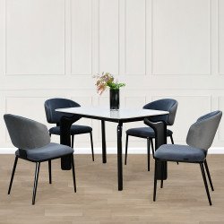 طاولة طعام عصرية سطح رخام 4 كرسي رمادي غامق