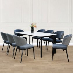 طاولة طعام عصرية سطح رخام 8 كراسي رمادي غامق