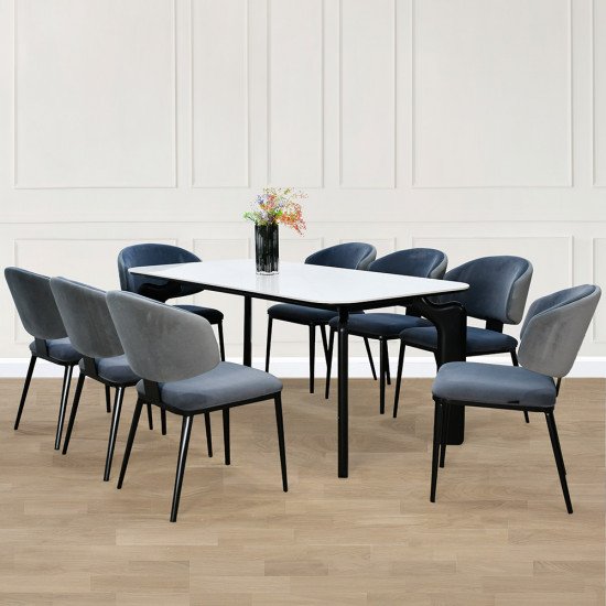 طاولة طعام عصرية سطح رخام 8 كراسي رمادي غامق