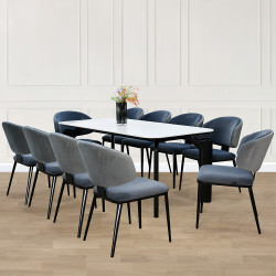 طاولة طعام عصرية سطح رخام 10 كراسي رمادي غامق